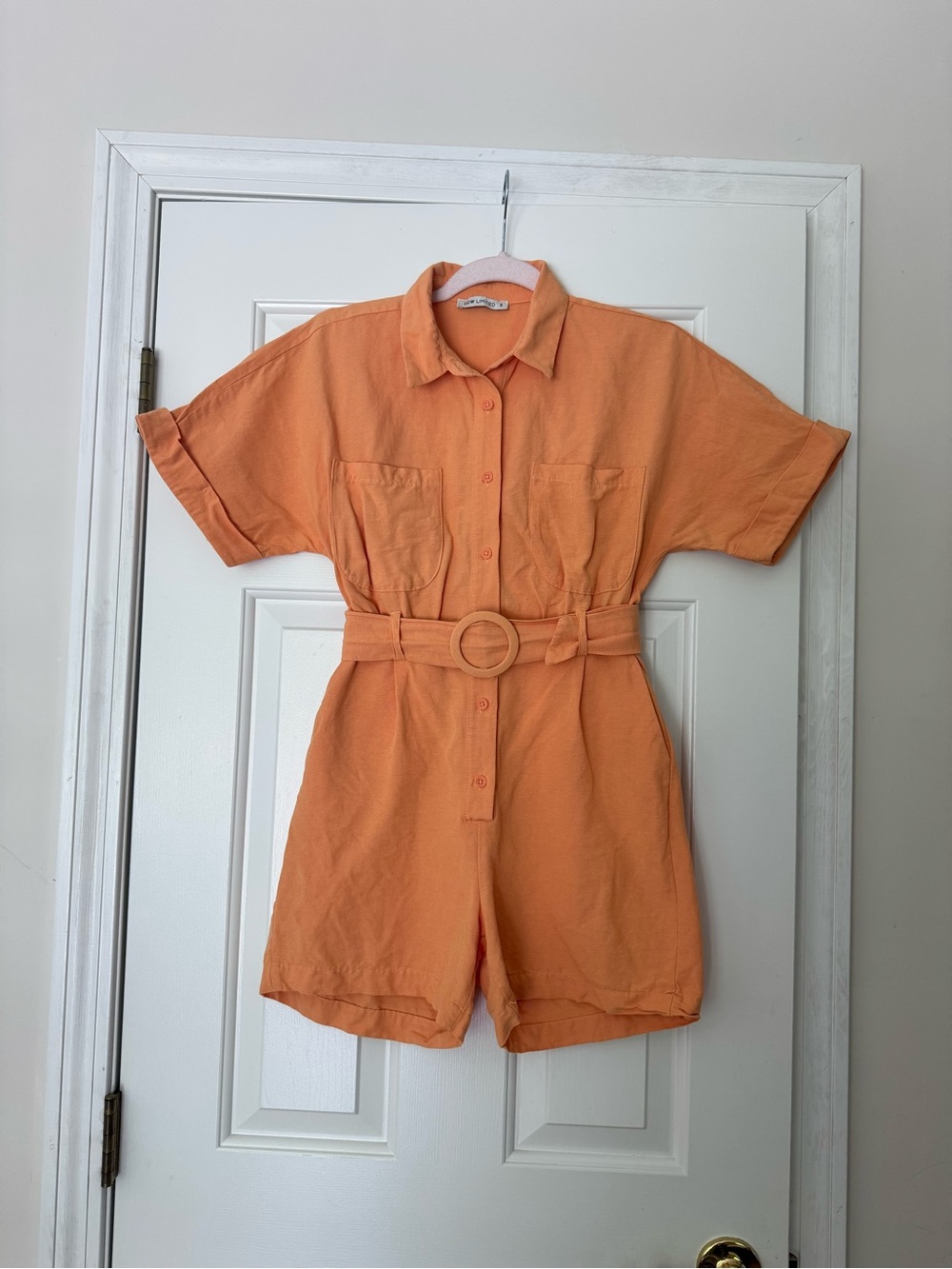Local European Orange Short-Sleeve Belted Romper